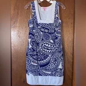Lilly Pulitzer Navy & White Paisley Square-Neck Mini Dress